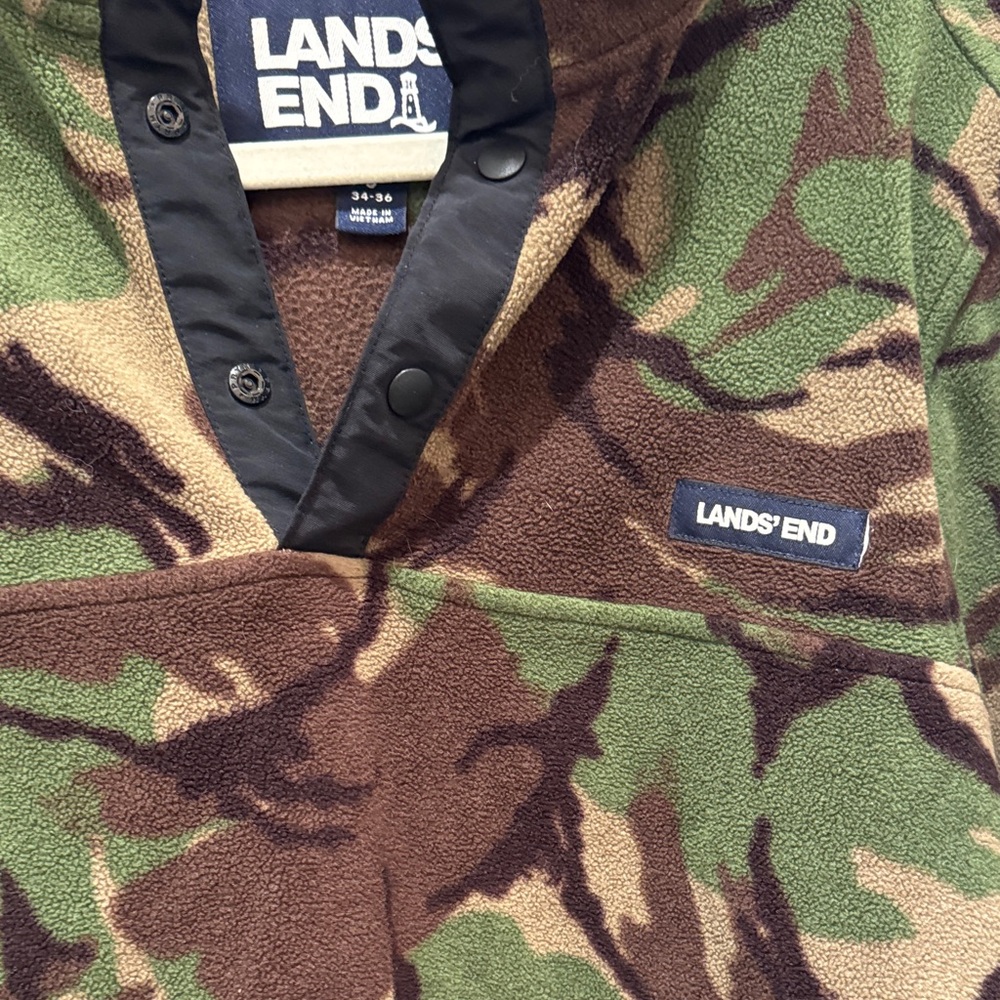 Lands' End T-200 Fleece Snap Neck Pullover Green and Brown Camo Men’s Small - Picture 8 of 12